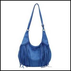 Frosted Fringe Hobo Bag Suede Leather Shoulder Purse Boho Chic Crossbody